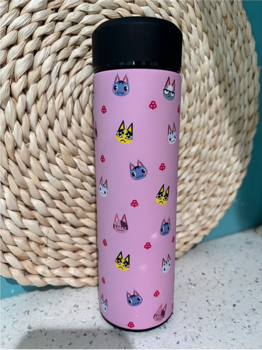 Animal Crossing Pink Cat Pattern Stainless Travel Bottle